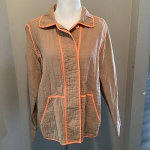 Lands End Small Beige Orange Accent Button Up Light Weight Jacket Blazer